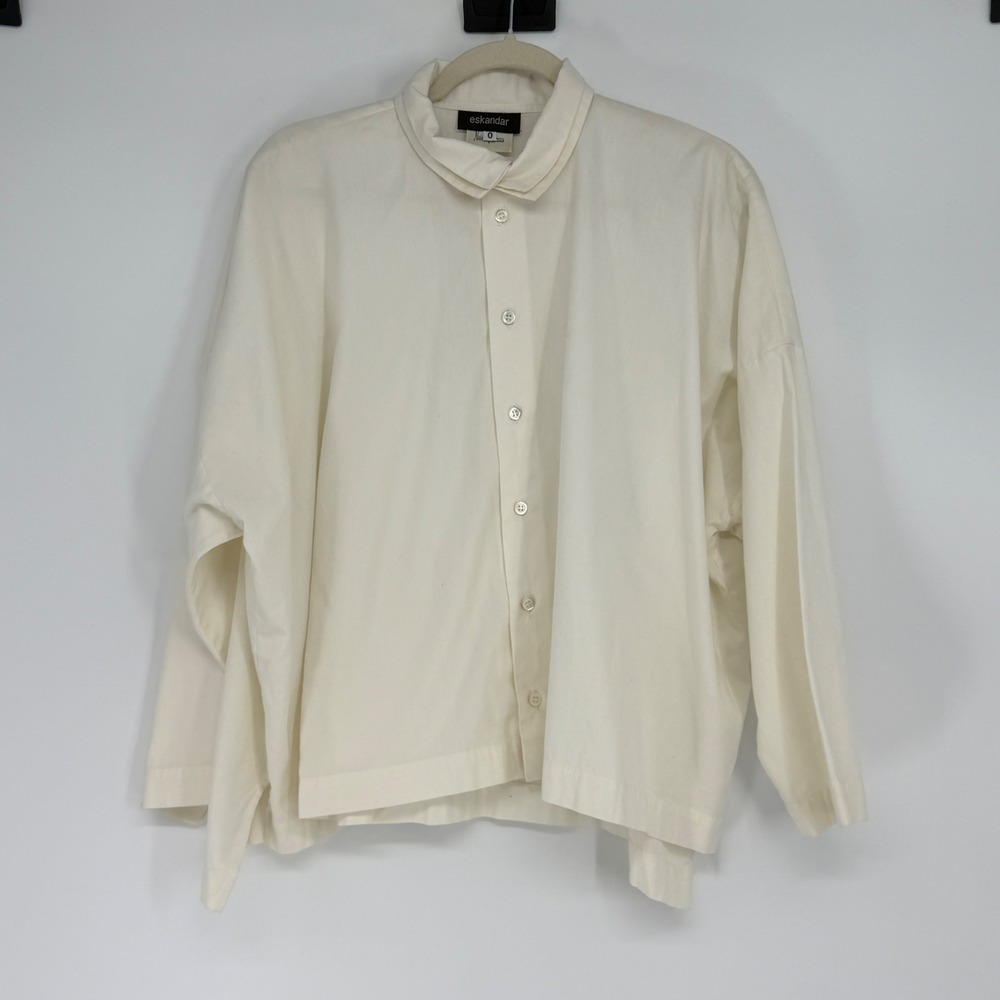 Eskandar Cream‎ Cotton Oversized Button Shirt Minimalist Lagenlook Size 0